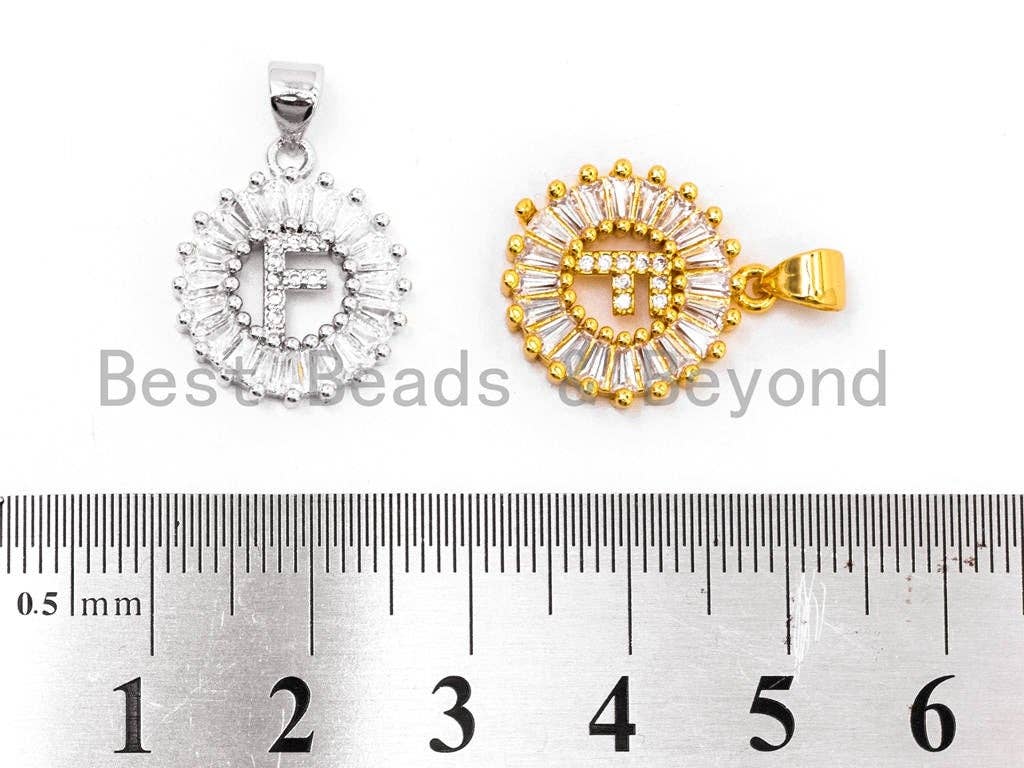 CZ Micro Pave Initial Letter F Charm/Pendent Beads,Cubic Zirconia Pave Alphabet Beads Pendent, Gold/Silver Finish,16x18mm,sku#Z225