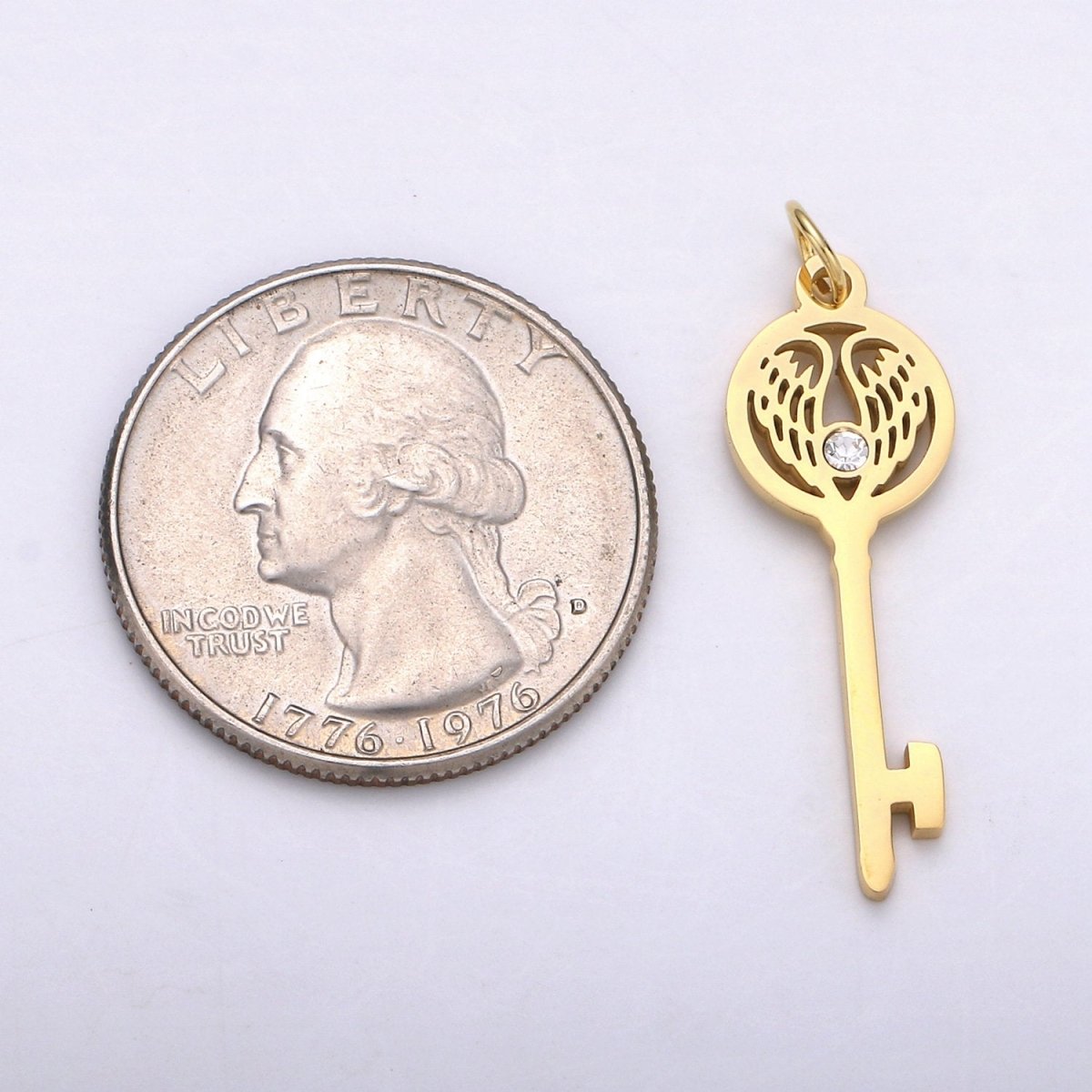 1pc 14k Gold Filled Key Pendant Charm, Dainty Wing Key Pendant Charm, Gold Filled Key Pendant, For DIY Jewelry Making Supply E-695