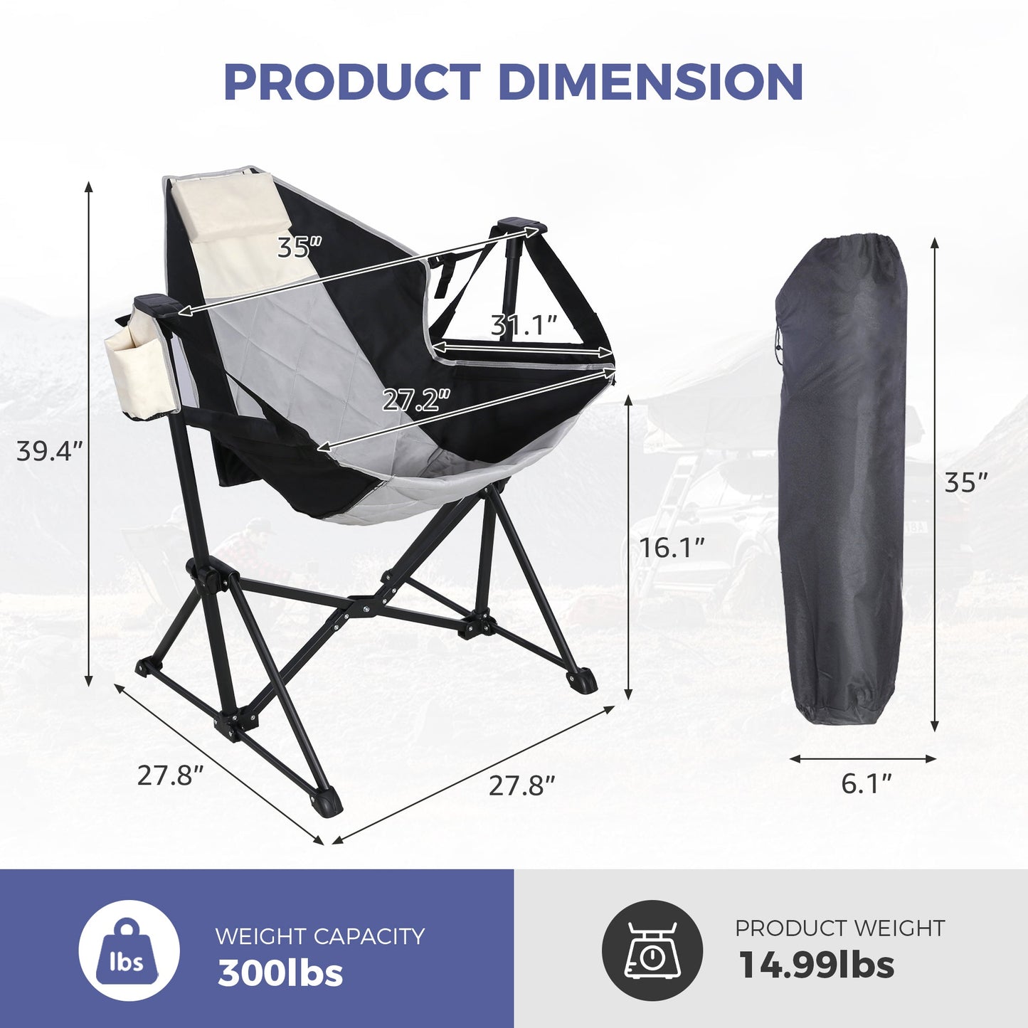 Ainfox Adults Heavy Duty Camping Chair High Back Folding Chair with Thickened Steel FramePadded Portable Outdoor Chair