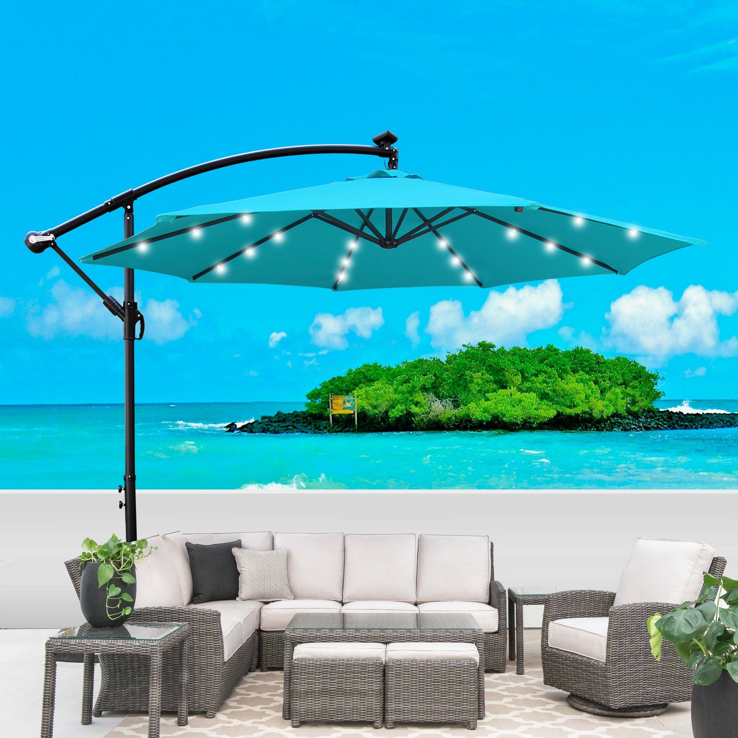 10 ft Outdoor Patio Umbrella With Solar Powered LEDs