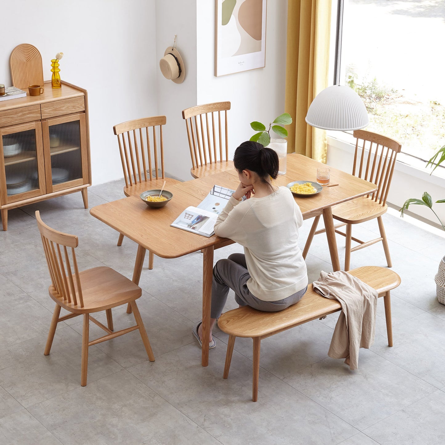 Natural Solid Oak Wood Dining Bench