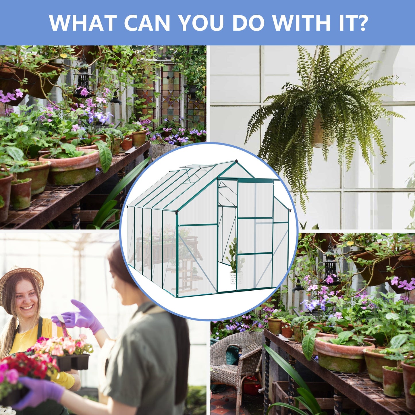6X10FT Polycarbonate Greenhouse with Raised Base