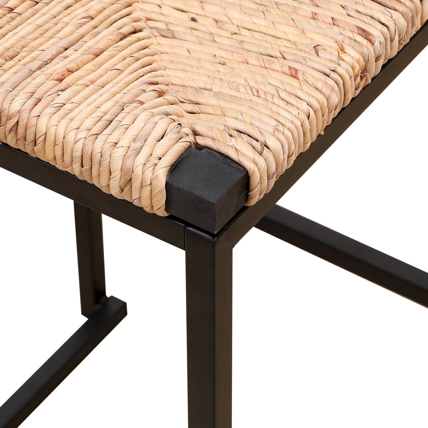 Set of 2 Water Hyacinth Woven Bar Stools with Back Support