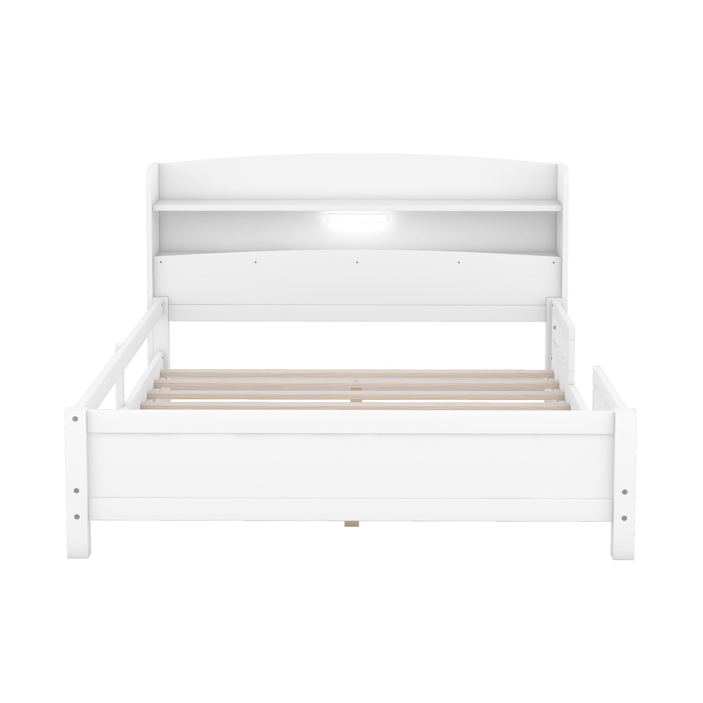 Wood Full Size Platform Bed with Built-in LED Light