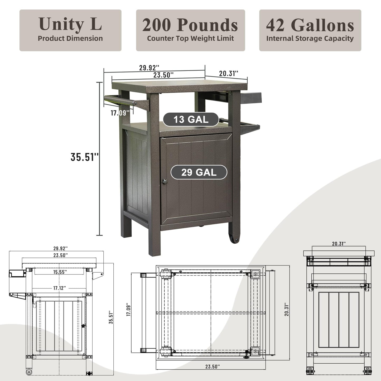 Metal Grill Cart with Storage and Wheels