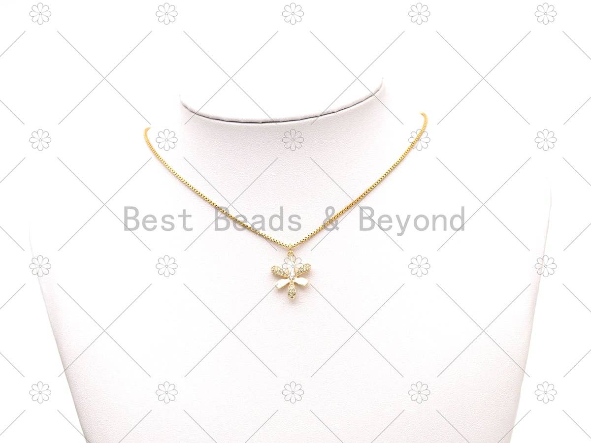 CZ Micro Pave and White Enamel Flower Shape Pendant,18K Gold Filled Flower Charm, Necklace Bracelet Charm Pendant, Sku#LX06