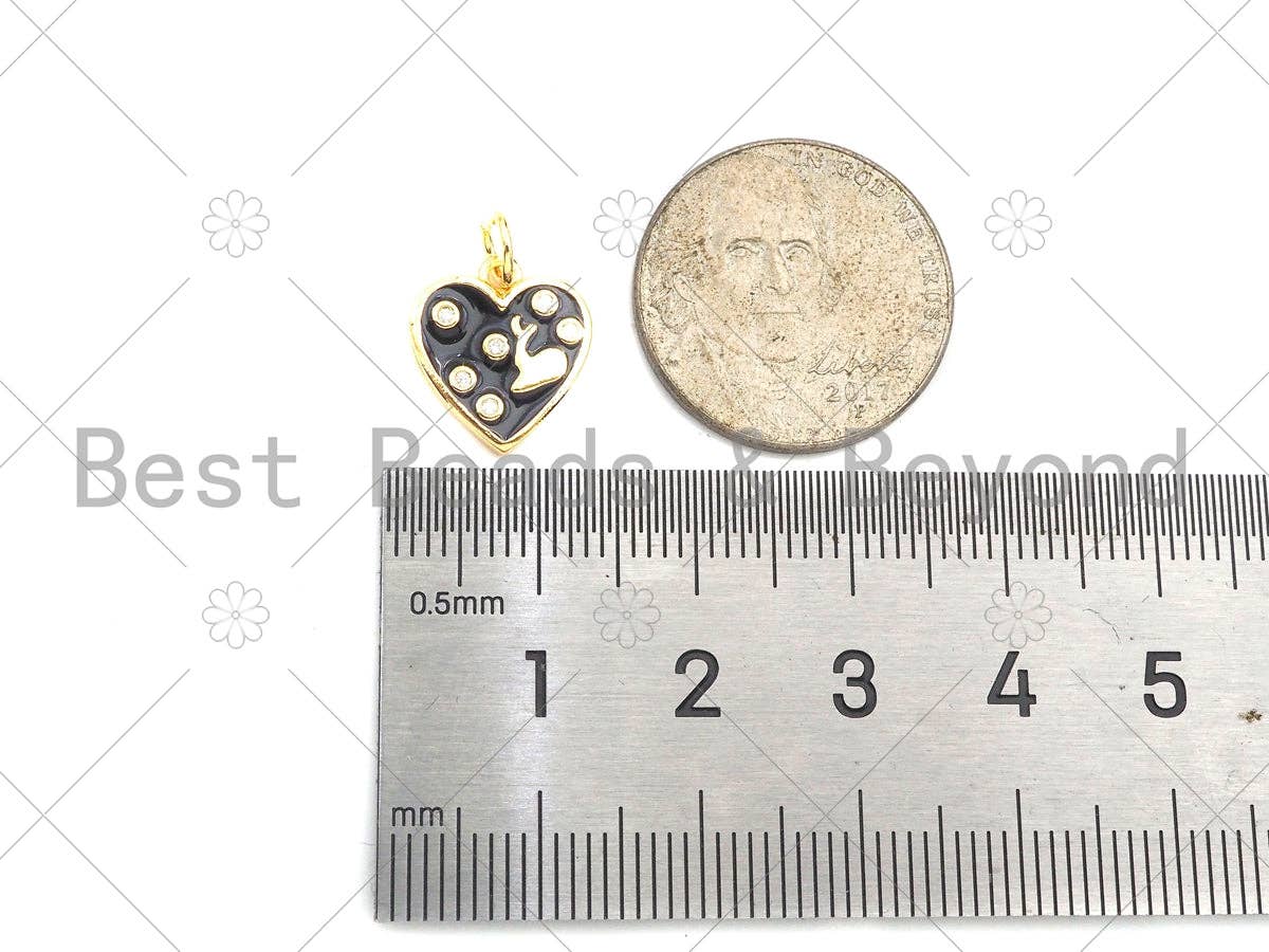 Gold Filled White/Black/Blue Enamel Heart Shape Pendant,CZ Micro Pave 18K Gold Filled Enamel Charm,Enamel Jewelry,13x12mm,Sku#LK345