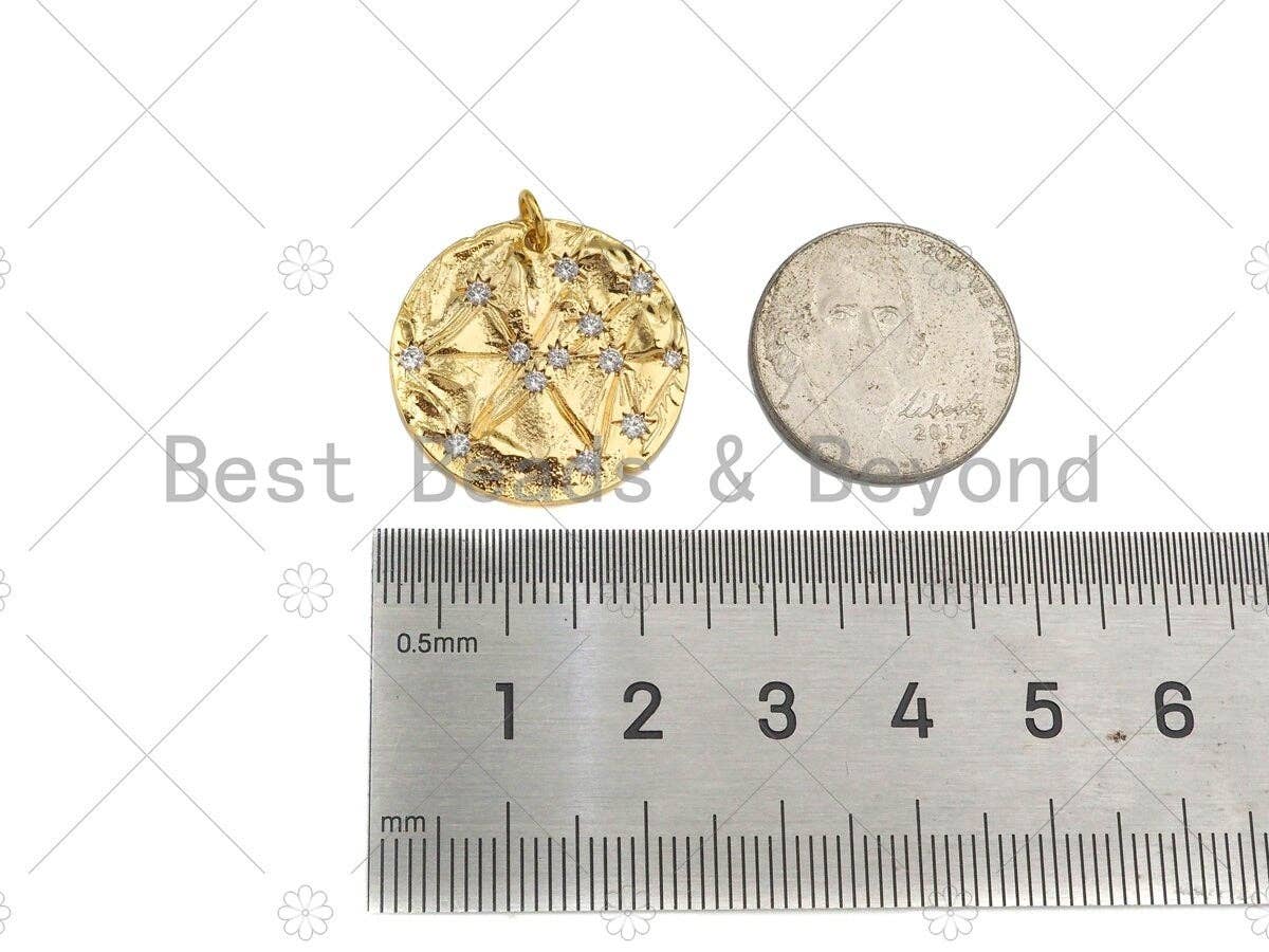 CZ Micro Pave Star On Round Shape Pendant, 14K Gold Filled Medallion Charm, Necklace Bracelet Charm Pendant,23x3mm,Sku#ZX35