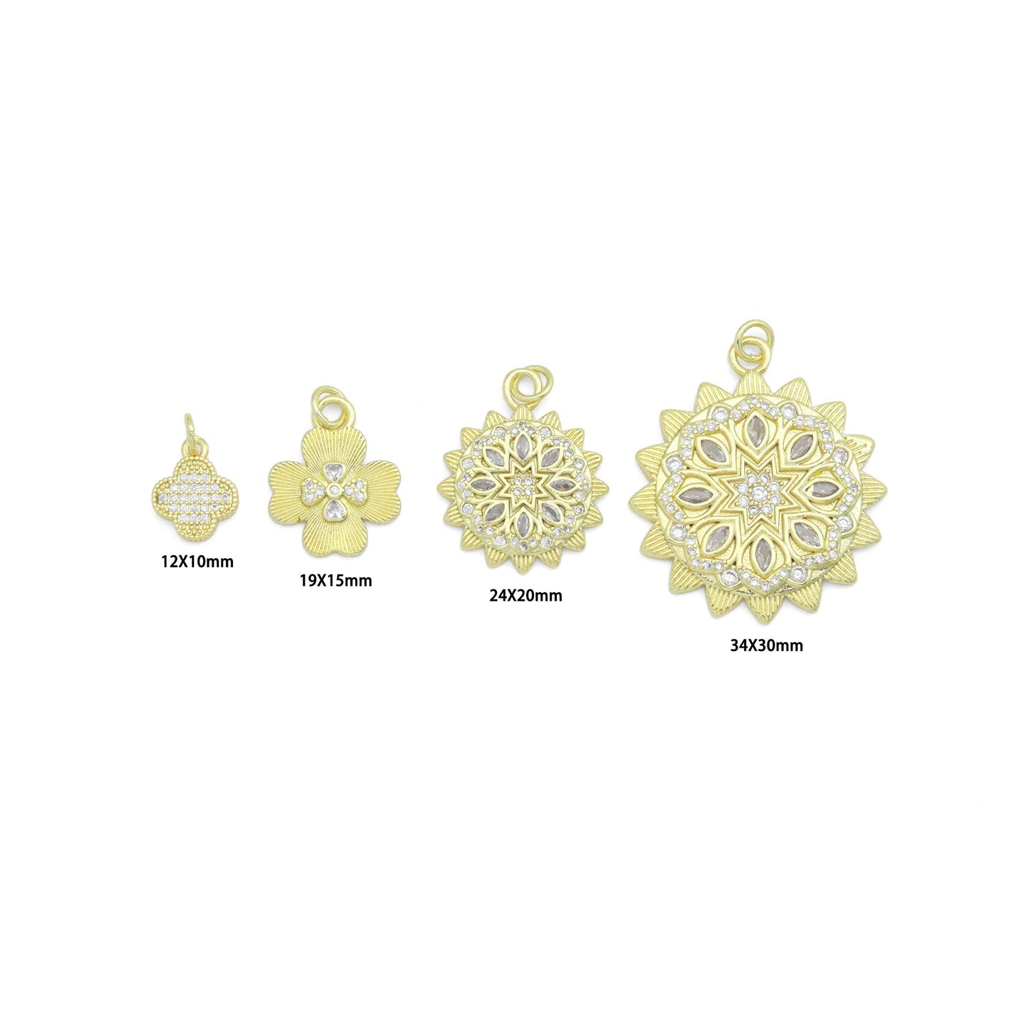 Gold Clear CZ Clover Flower Charm Pendant,Sku#LK1259