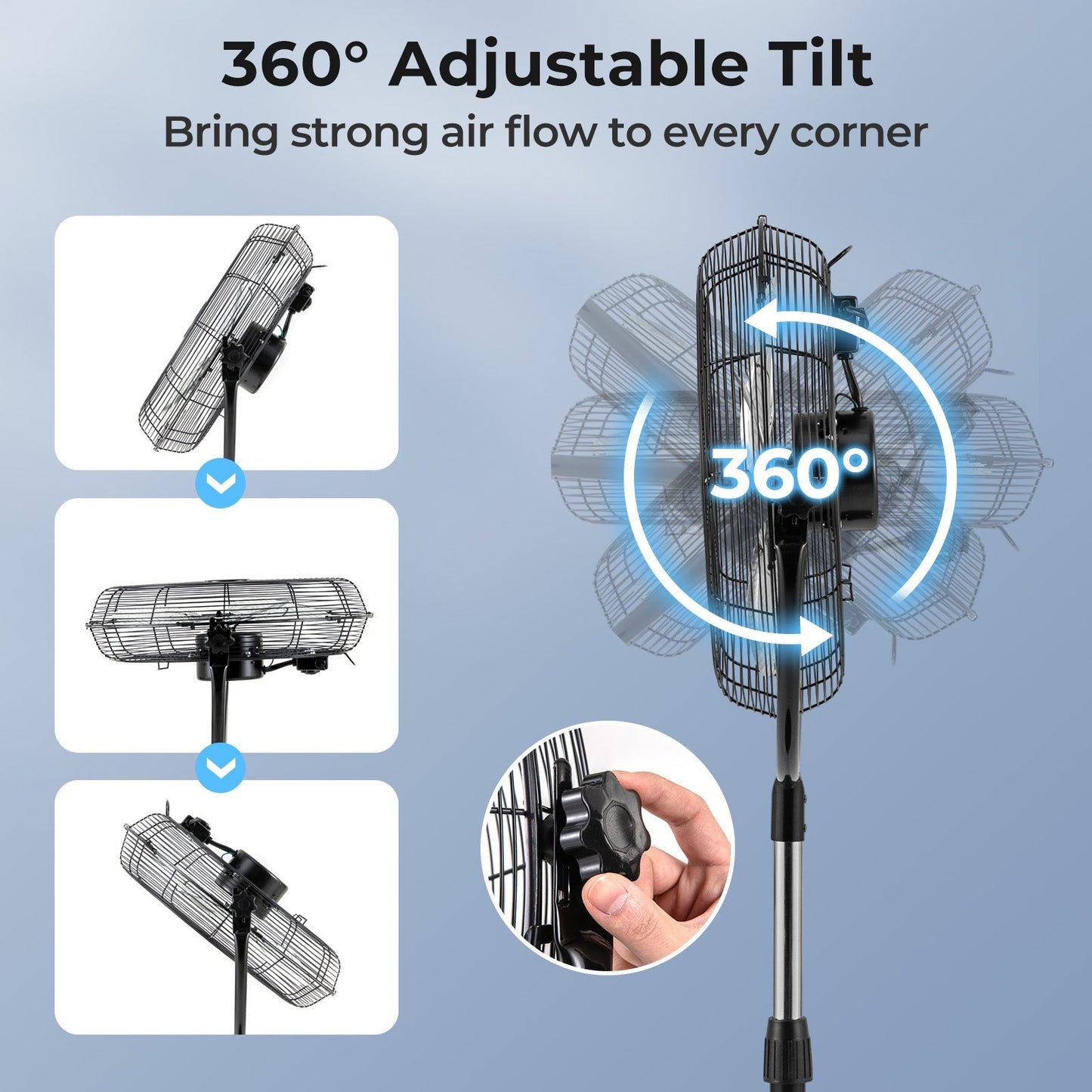 18 Inches High Velocity Pedestal Fan with 3 Speeds and Adjustable Height-Black