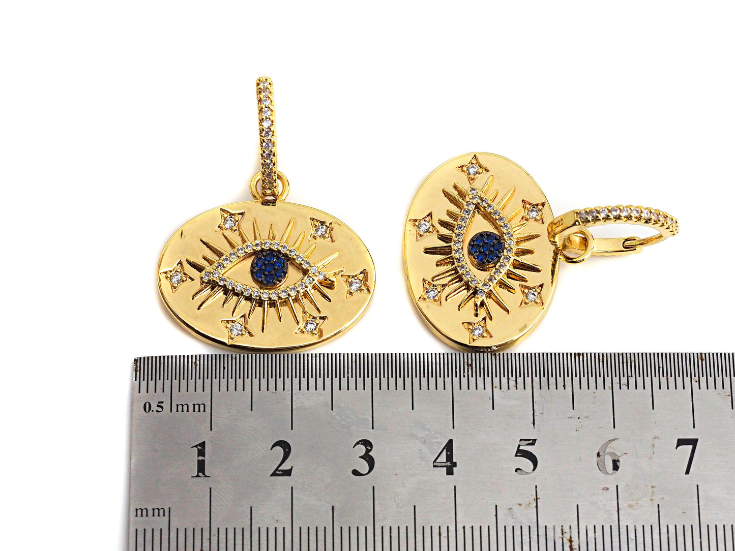 CZ Evil Eye Oval Hoop Earrings, Sku#J198