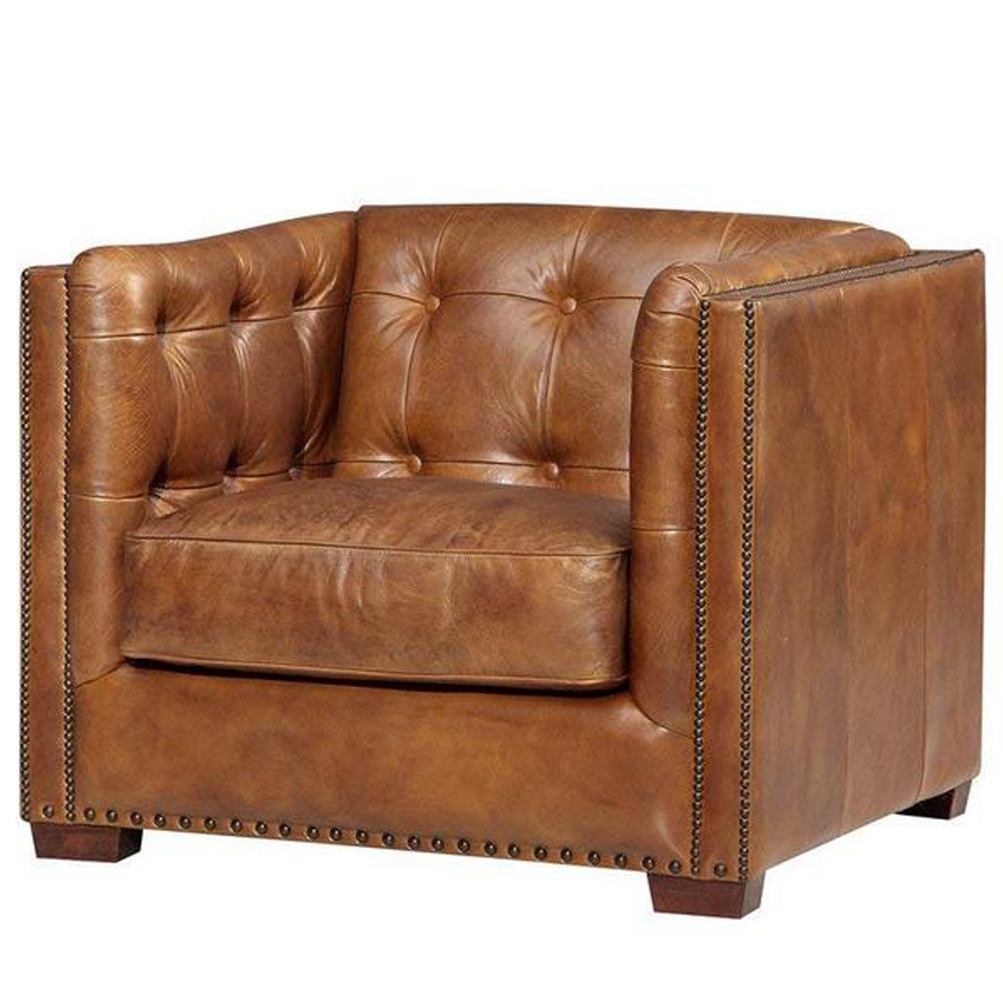 Tuxedo Leather Arm Chair - Light Brown