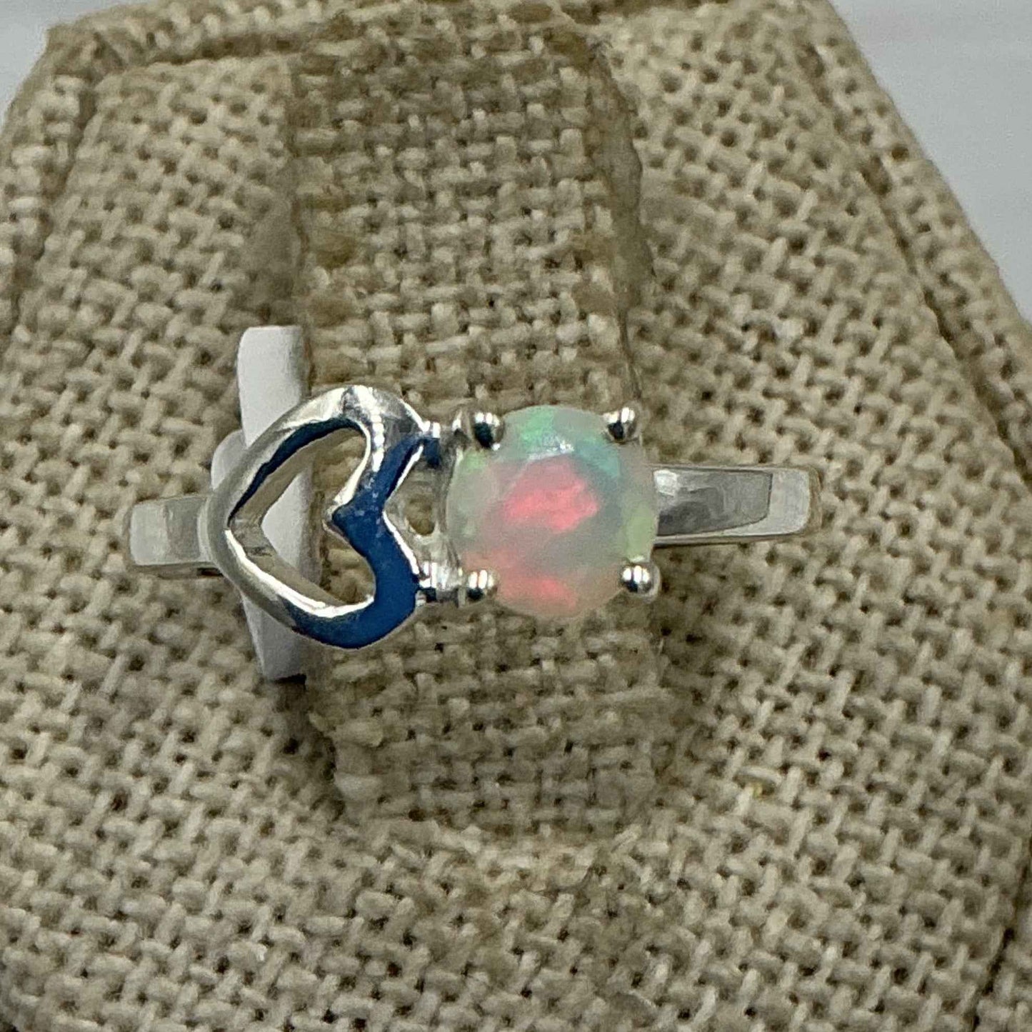 Sterling Silver Ethiopian Opal Heart Ring – Size 6 – Intuition, Inspiration & Emotional Balance