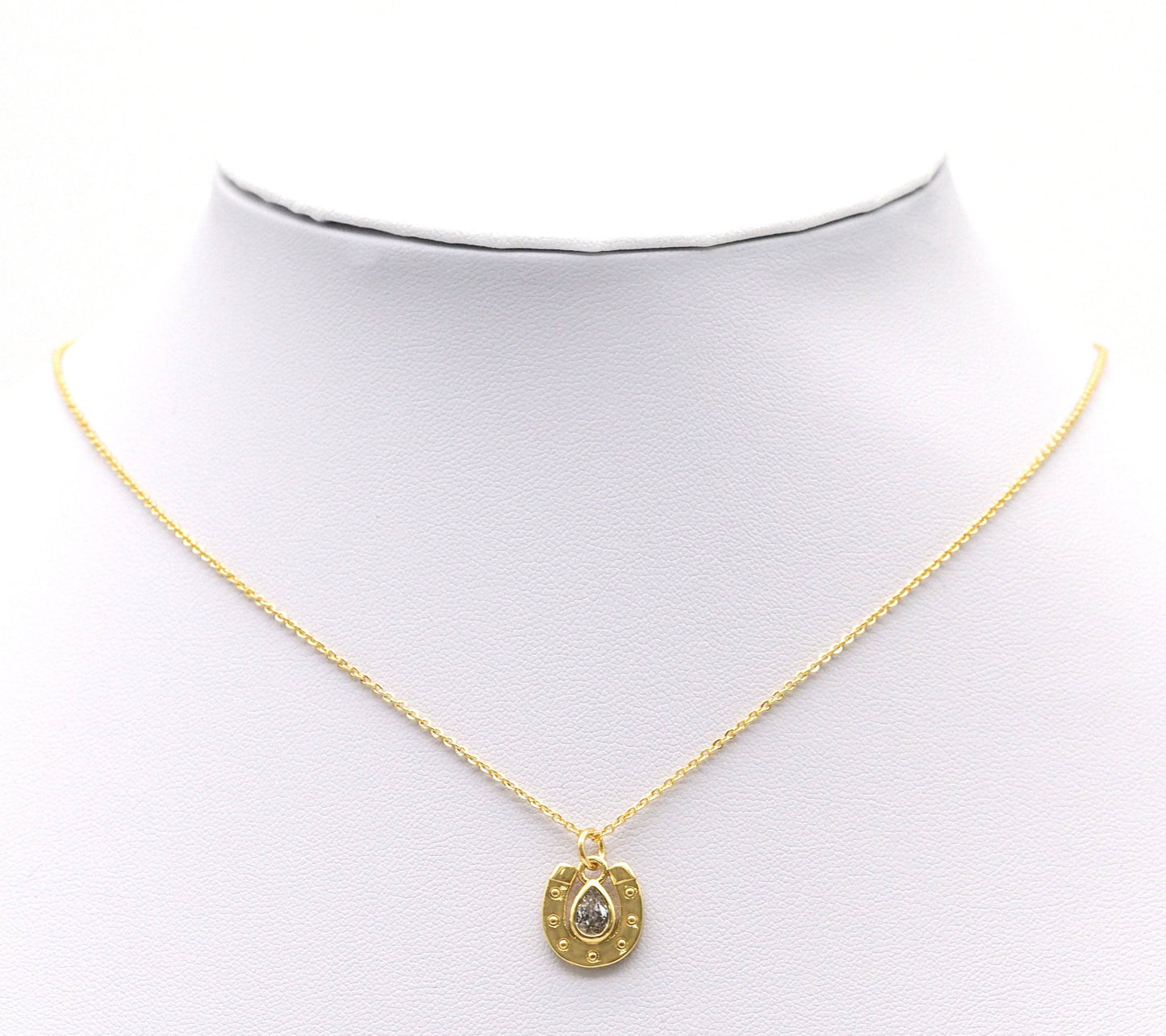 Gold Teardrop CZ On U Horseshoe Shape Charm, Sku#LK700
