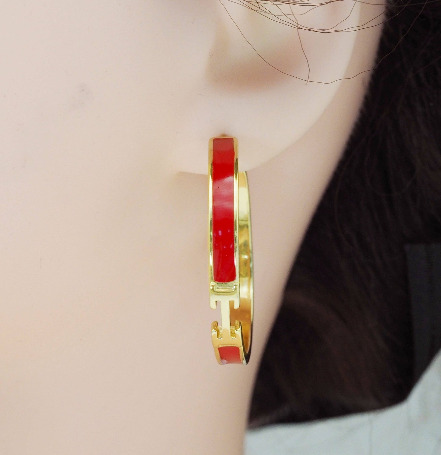 Colorful Enamel Gold Hoop Enamel Earrings, Sku#LX155