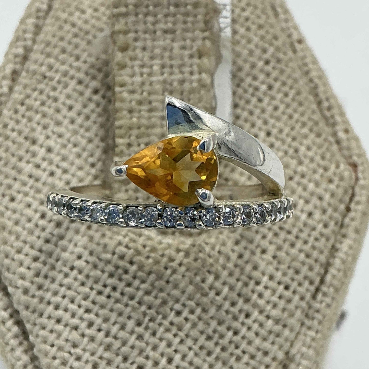 Sterling Silver Pear Citrine Open Wrap Ring – Size 6 – Abundance, Joy & Confidence