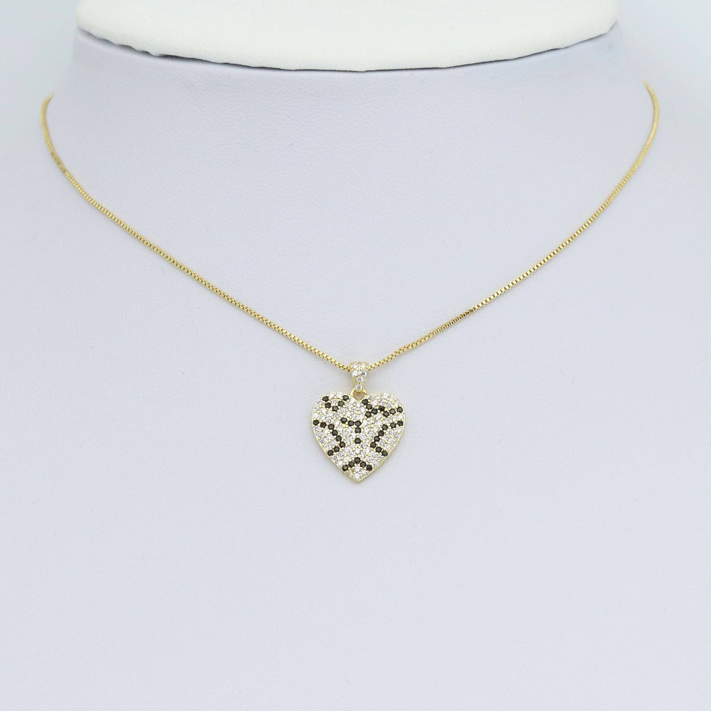 Gold Silver Black Print Heart Charm Pendant, Sku#A394