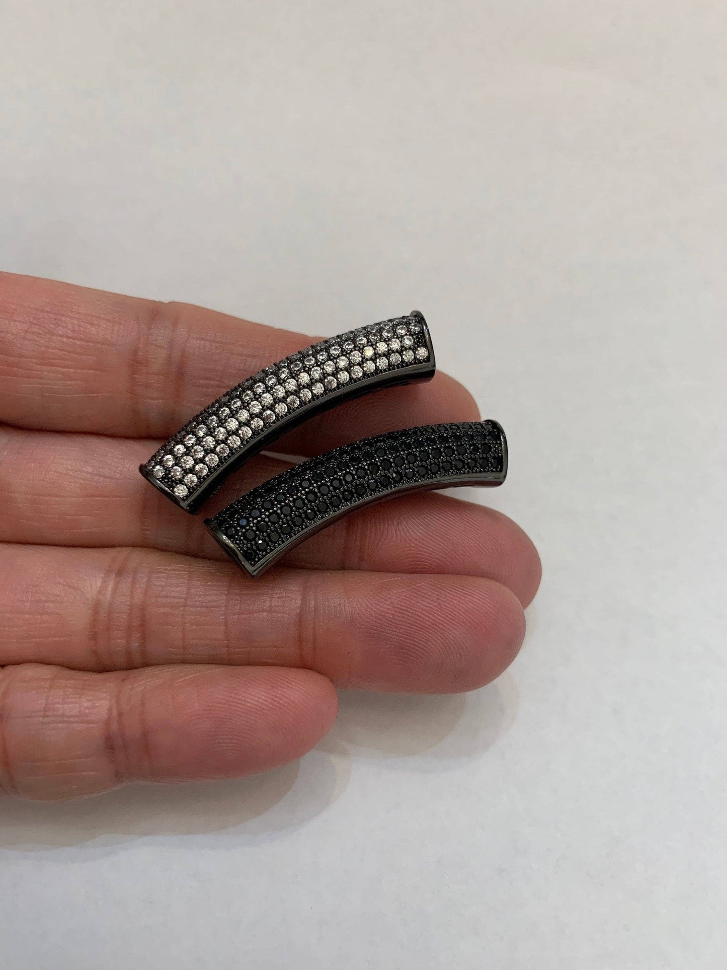 CZ Micro Pave Big Hole Curved Spacer Tube, sku#G249