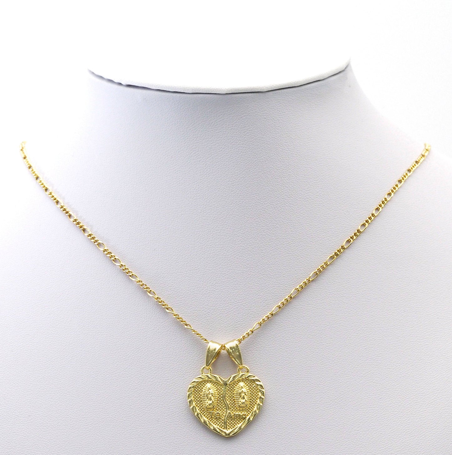 CZ Gold Virgin Mary Te Amo Medallion Heart Charm, Sku#LK760
