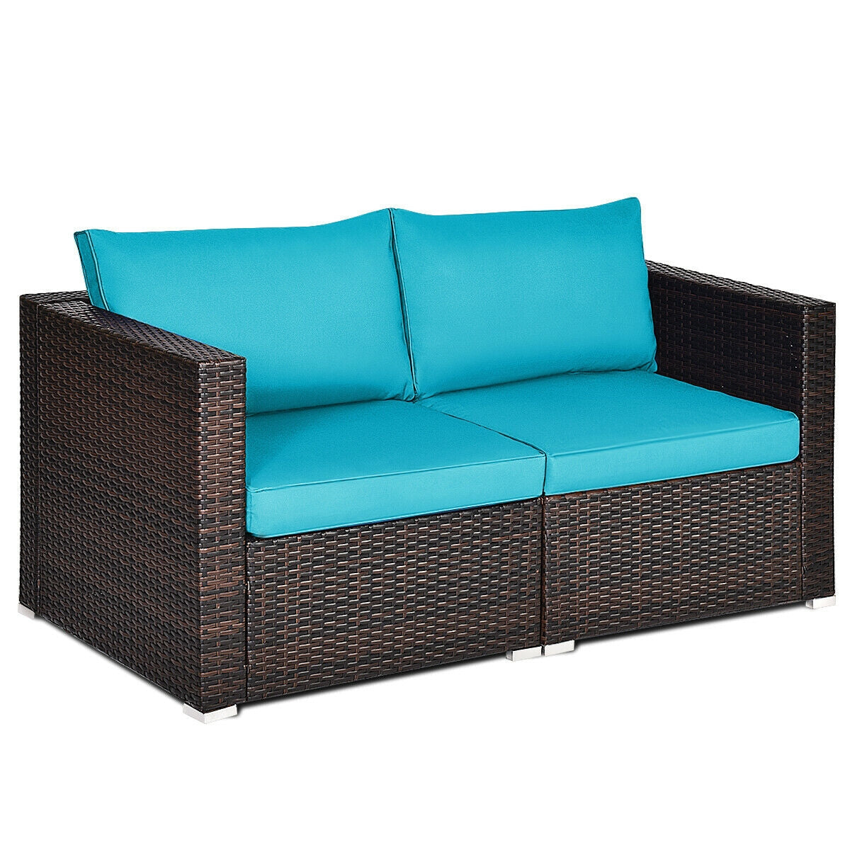 2 Pieces Patio Rattan Sectional Conversation Sofa Set-Beige
