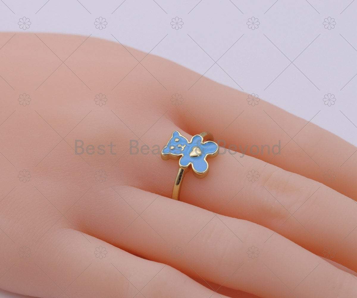 Colorful Enamel Teddy Bear Adjustable Ring, Sku#LD170