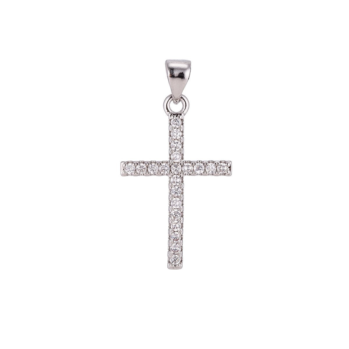24K Gold Filled Christian Minimalist Simple Cross Jesus Cubic Zirconia Necklace Pendant Bracelet Earring Charm Bails for Jewelry Making AA-760 H-247