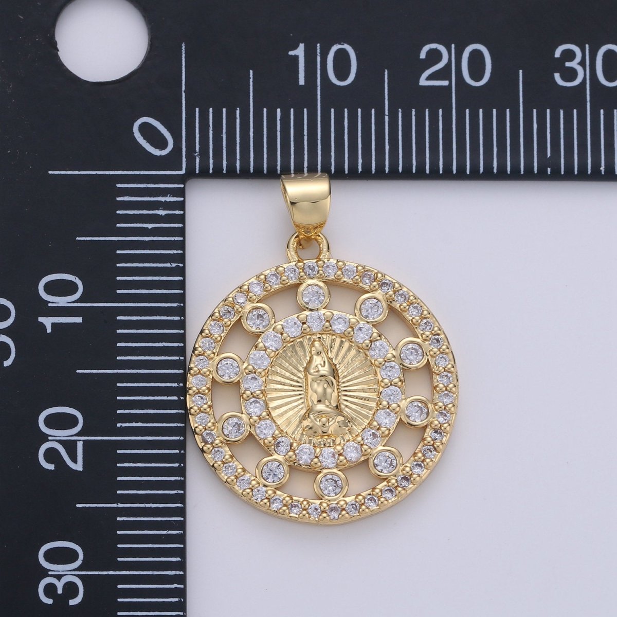 24k Gold Filled CZ Virgin Mary Pendant, Lady Guadalupe Cubic Zirconia Charm, Mother of God Medallion, Rosary Charm for Necklace I-642