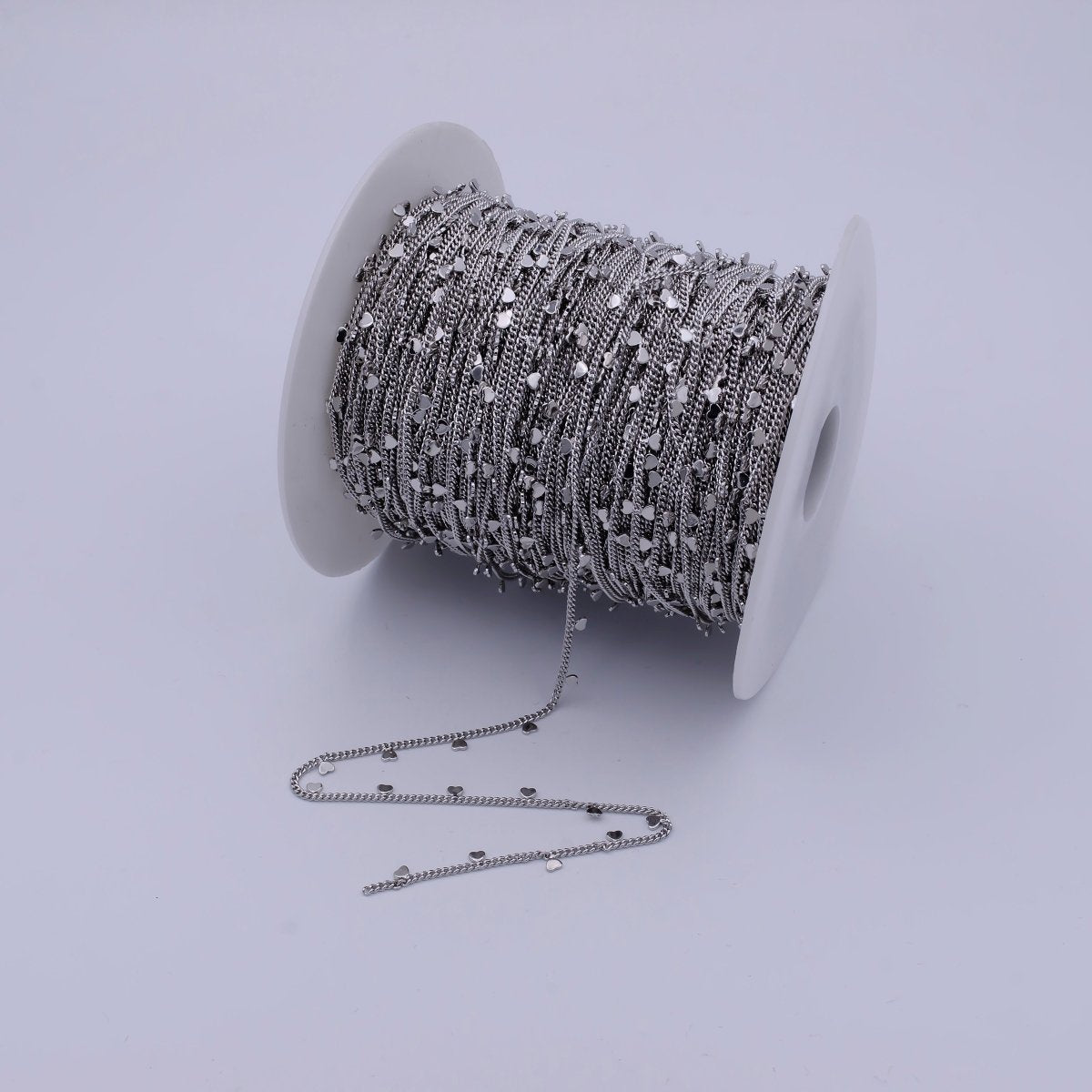 24K Gold Filled Dainty 1.6mm Curb Chain with Hearts Charm, Rhodium Plated Unique Curb by Yard, Unfinished Chain For Jewelry Making | ROLL-645 ROLL-646 Clearance Pricing