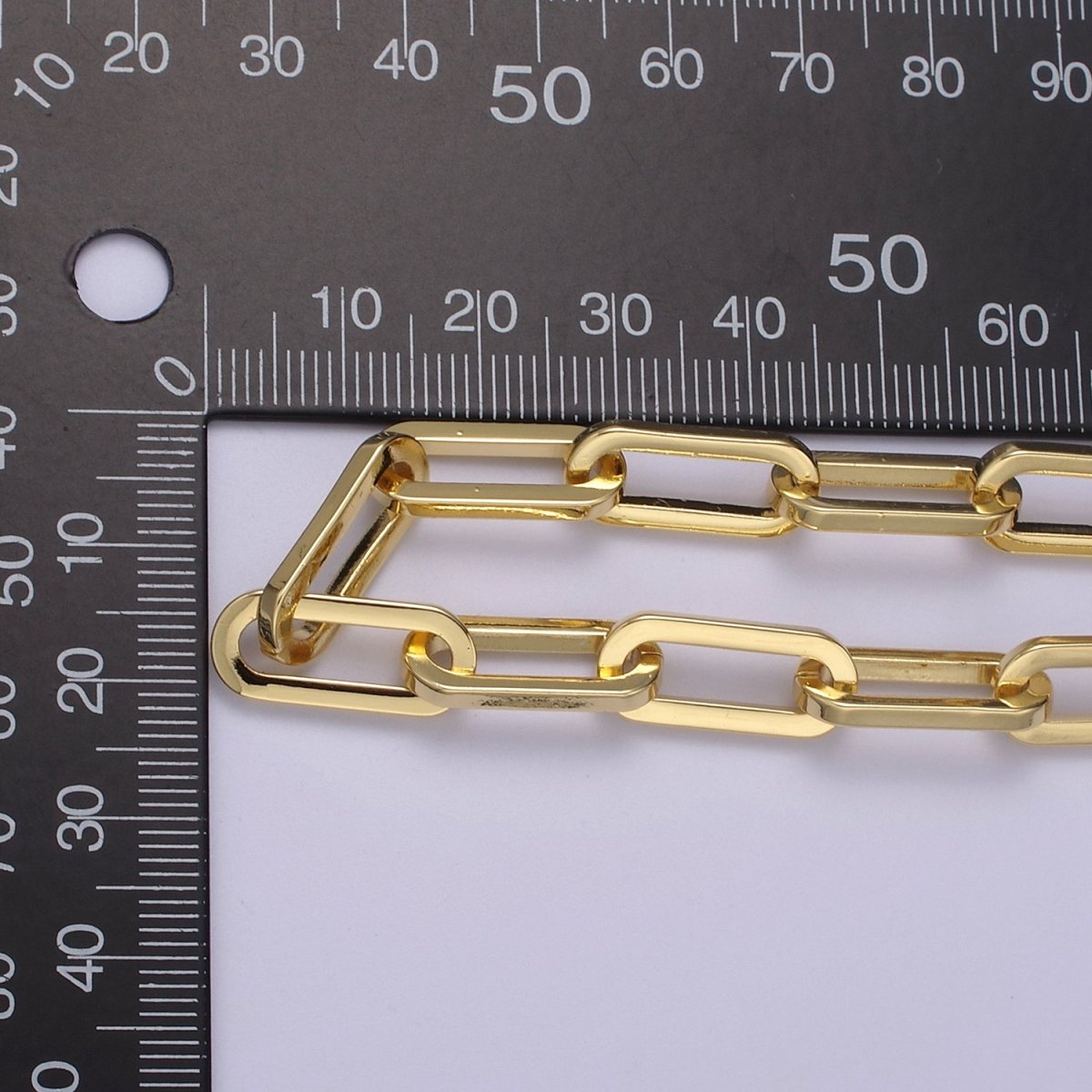 24K Gold Filled Elongated Thick Paper Clip Chain, Rectangular 18.8mm X 7.9mm Paperclip Chain For Jewelry Making | ROLL-702
