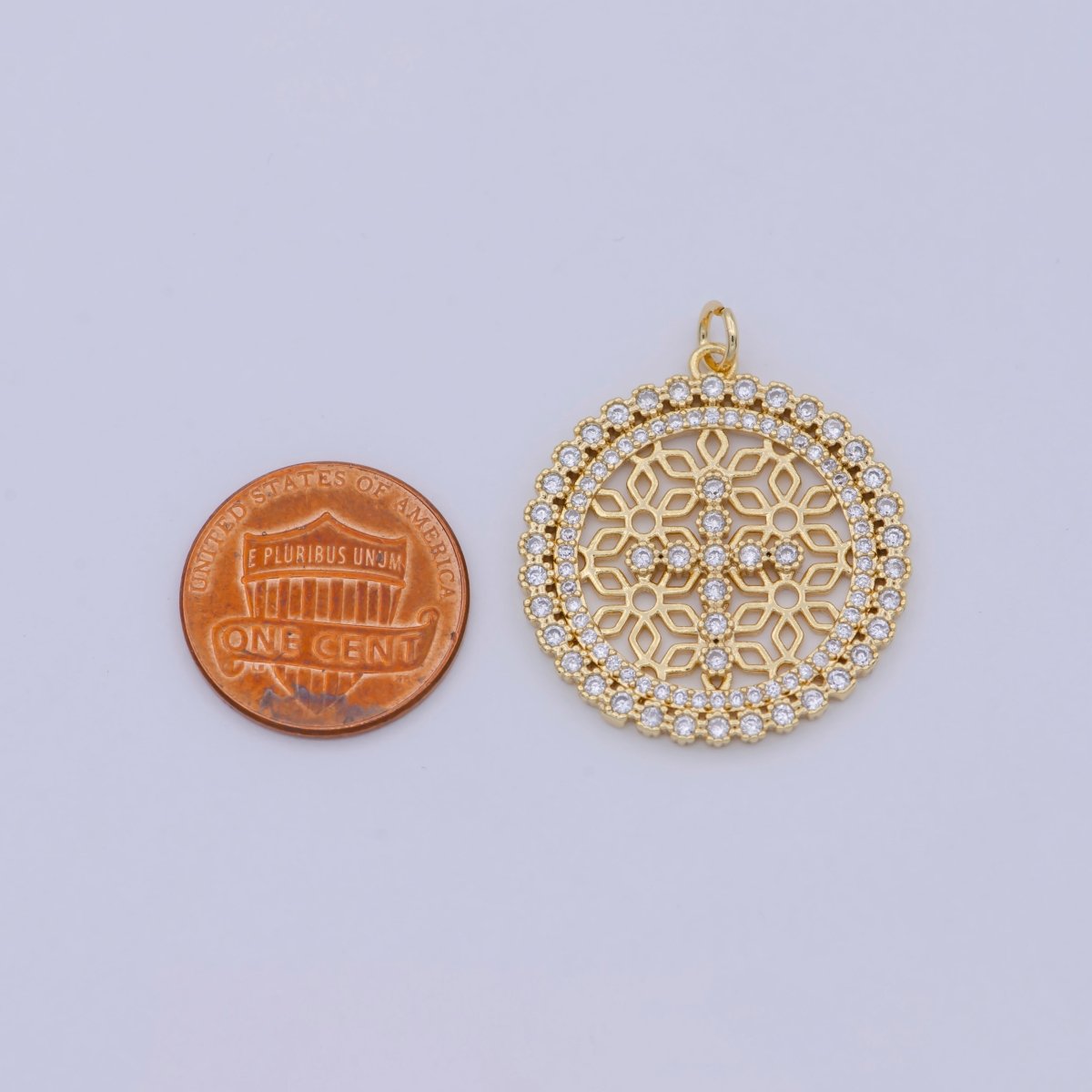 24K Gold Filled Filigree Artisan Religious Cross Round Disc Charm N-920