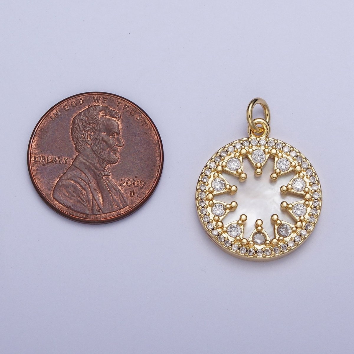 24K Gold Filled Micro Paved CZ Shell Round Medallion Charm For Jewelry Making | X-706