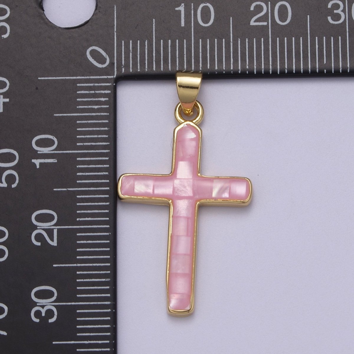 24K Gold Filled Pink / Green / Blue Opal Shell Religious Minimalist Cross Pendant H-745 H-747 H-763