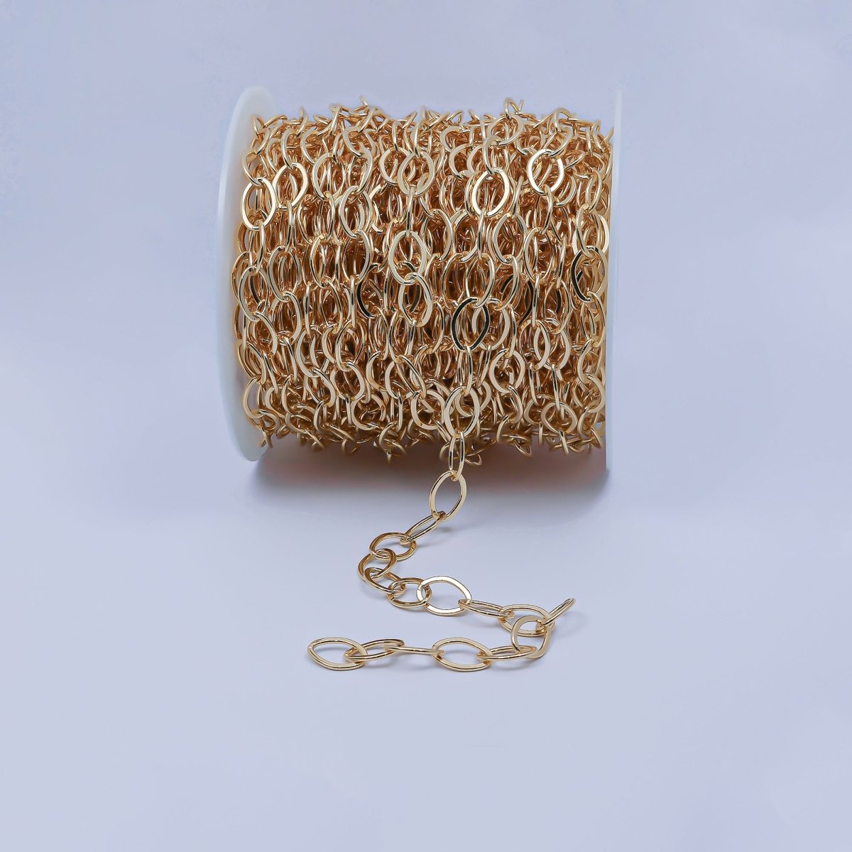 24K Gold Filled Rolo Unfinished Chain, 8X12mm Width, Thin Flat Minimalist Rolo For Jewelry Making, For Necklace, Bracelet, Anklet Supply Component | ROLL-259 Clearance Pricing