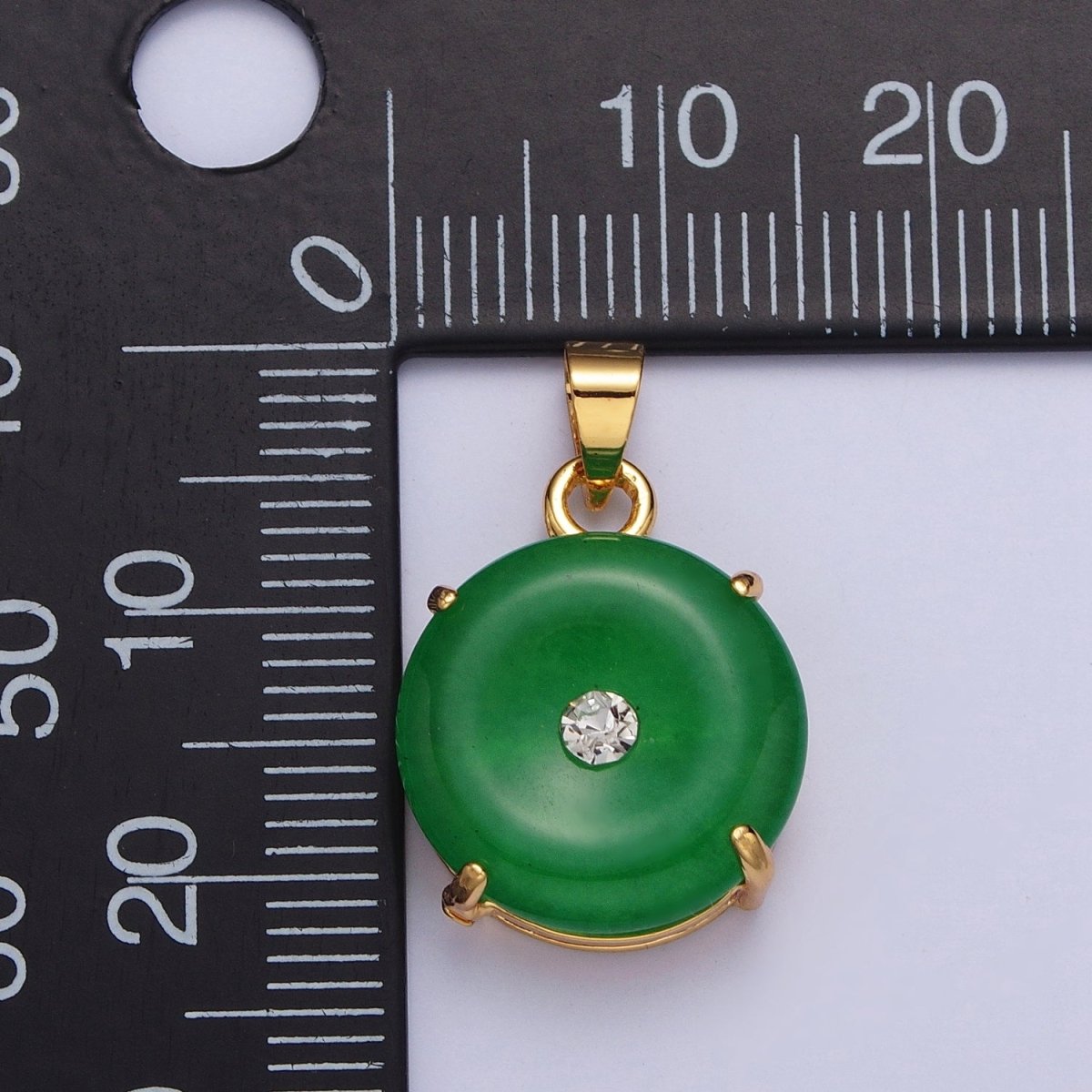 24k Gold Filled Round Jade Stone charm, Green, Purple Donut Stone Pendant w/ Micro Pave Stone Pendant W-640 W-641 AA-099 AA-100