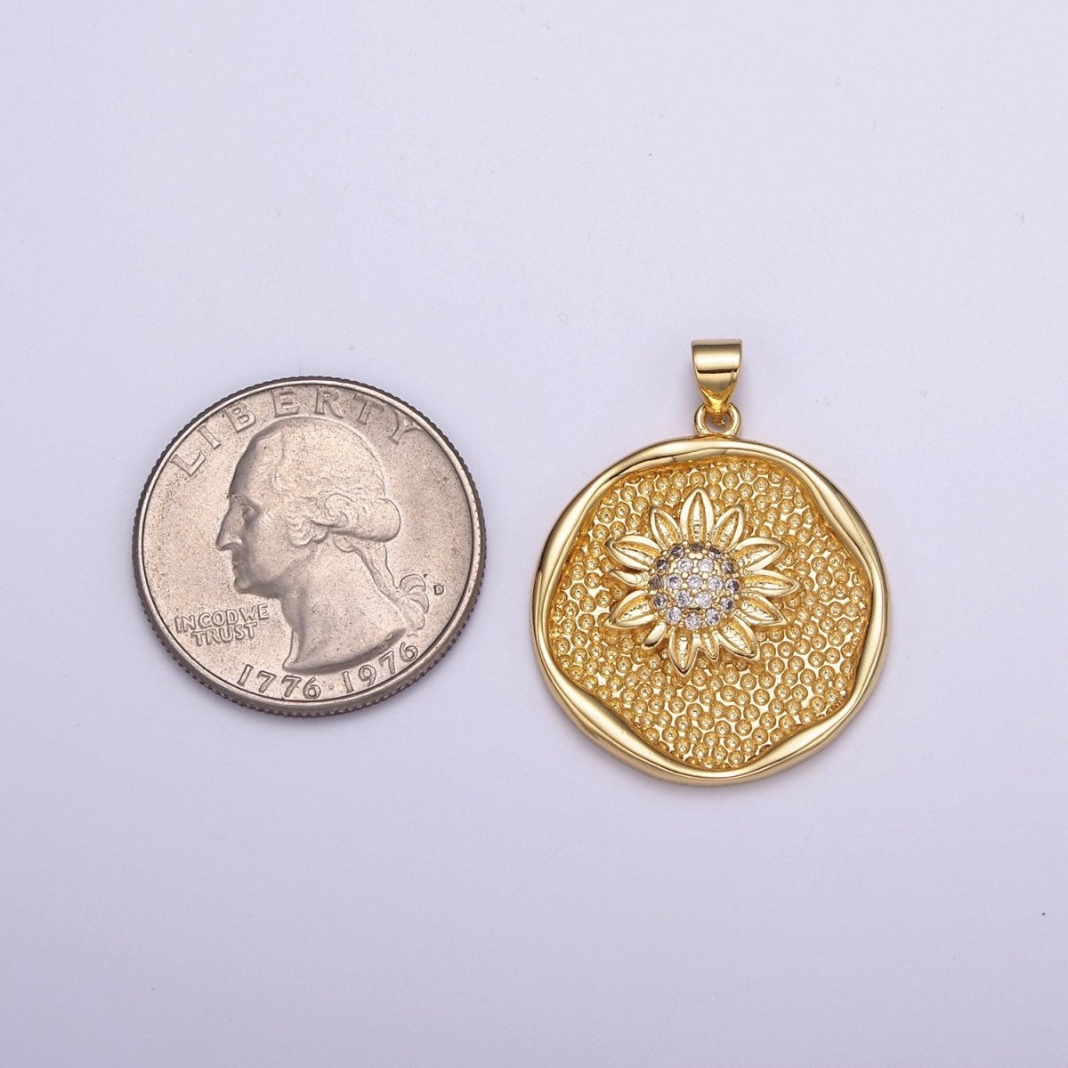 24K Gold Filled Sun Flower Pendant Sunflower Charm Round Disc Charm N-531