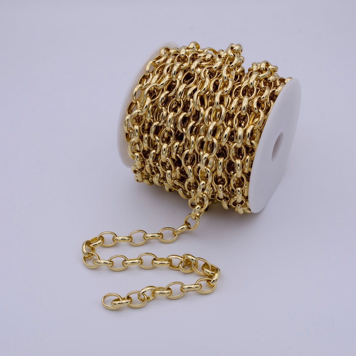24K Gold Filled Unfinished Chunky Oval Cable Chain 12X9mm Cable Chain For Jewelry Making, Round Oval Cable by Yard | ROLL-644