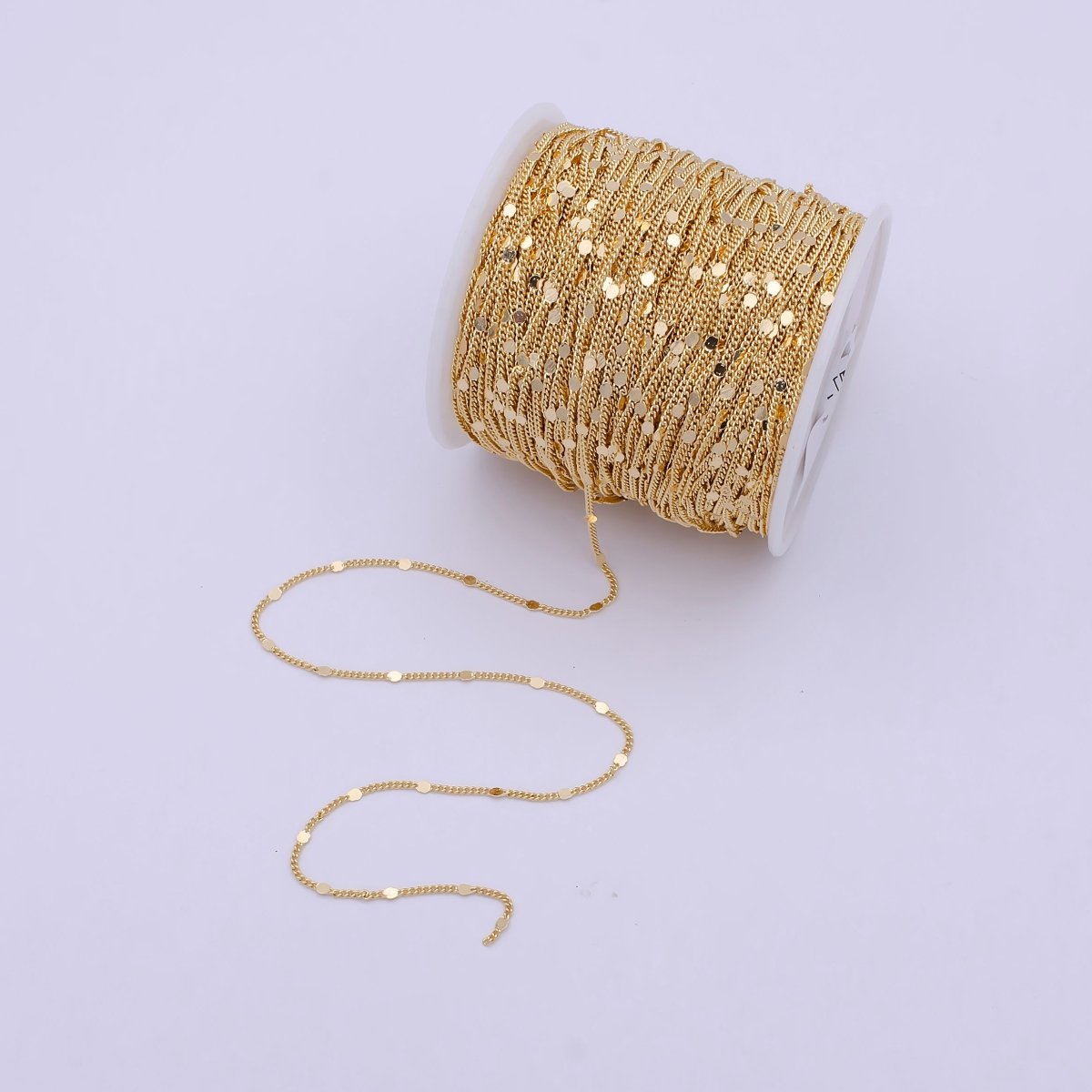 24K Gold Filled Unique Curb Unfinished Chain by Yard, Dainty 2mm Flat Tube Link, Wholesale Unique Bulk Roll For Jewelry Making | ROLL-715