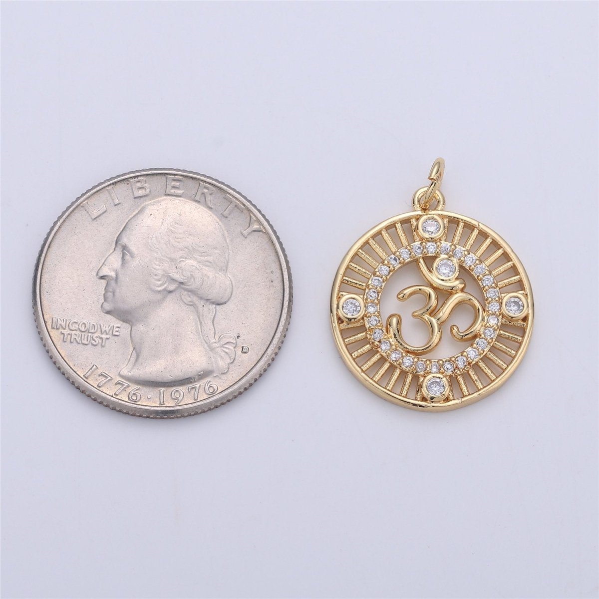 24K Gold Ohm Sign Charm, Peace Namaste Buddhism Prayer Micro Pave Cubic Zirconia CZ Stone for Necklace or Bracelet C-895