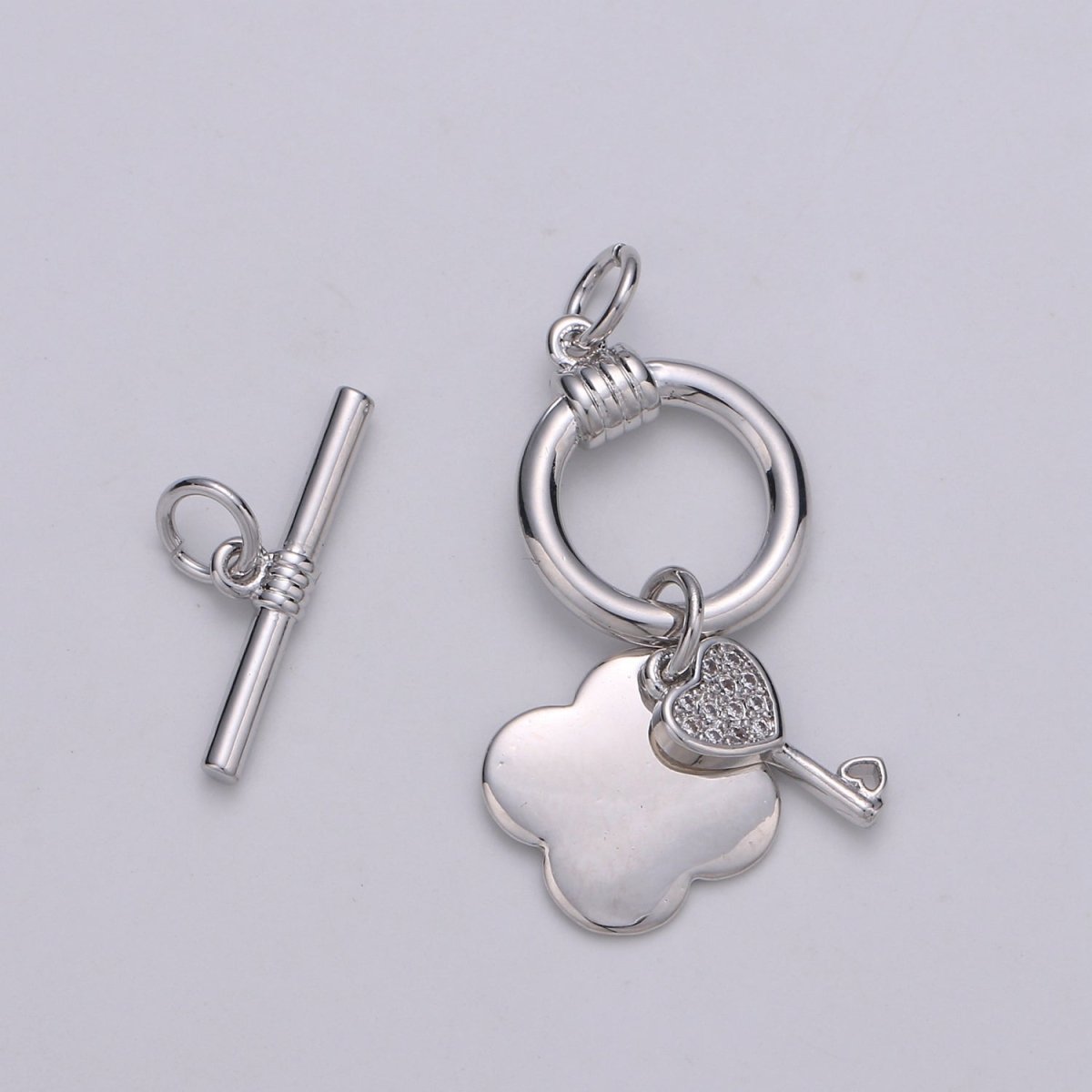 24K Gold Toggle Clasp with Love Key CZ Crystal and Shamrock Clover Toggle Clasp L-069 L-070