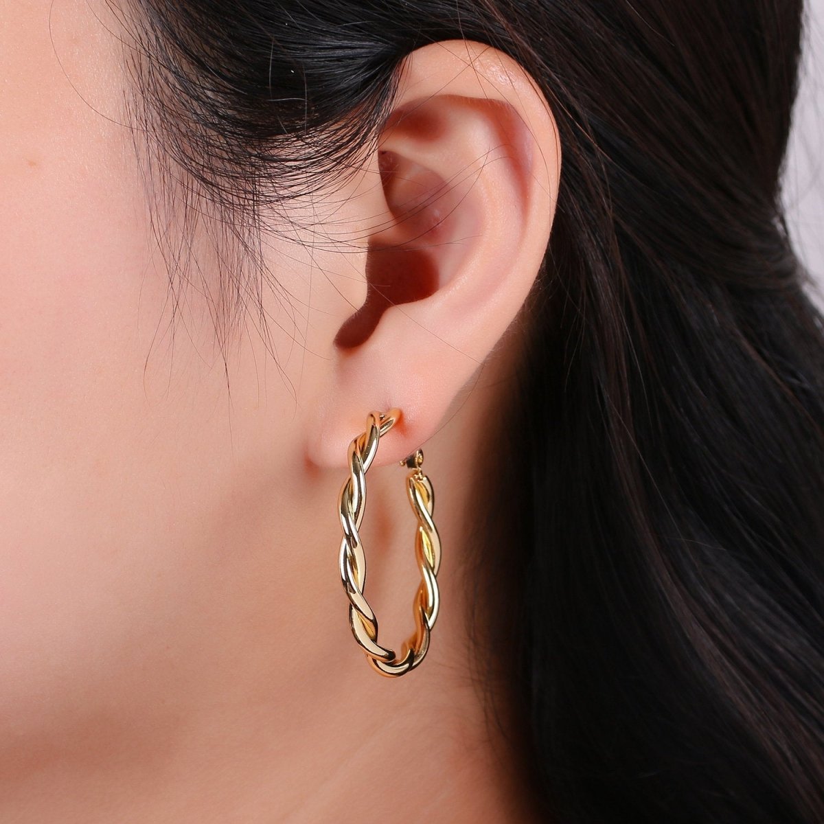 24k Vermeil Gold Earrings, Hoop Earrings, Medium Hoop, Twisted Rope Texture Earring, Gift for Her, Earrings for Women, Everyday Wear Earring Q-213
