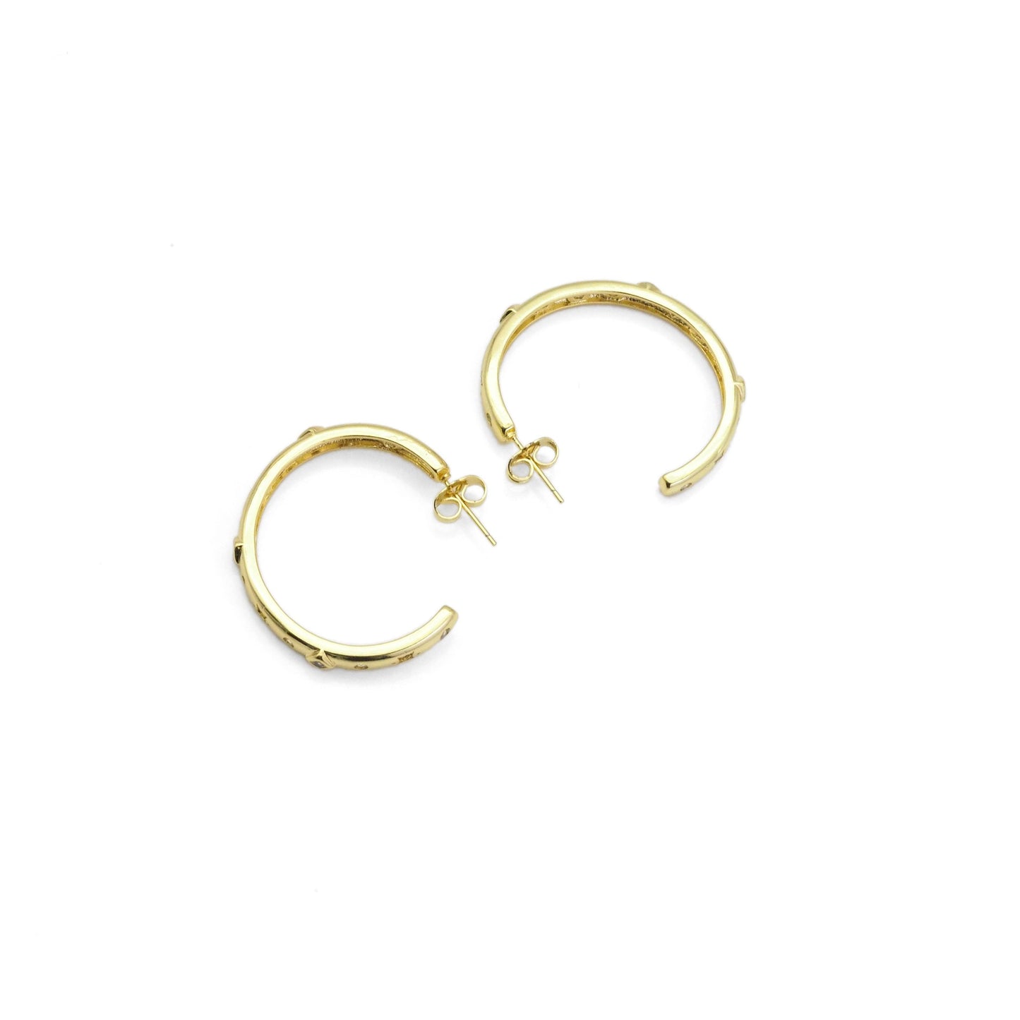 Gold Clear Diamond CZ Hoop Earrings, Sku#LK845