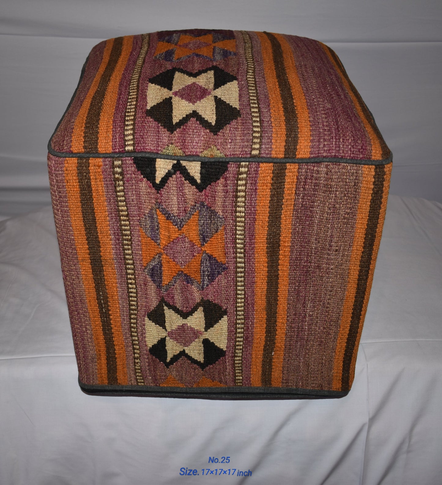 One of a Kind Kilim Rug Pouf Ottoman foot stool - #25