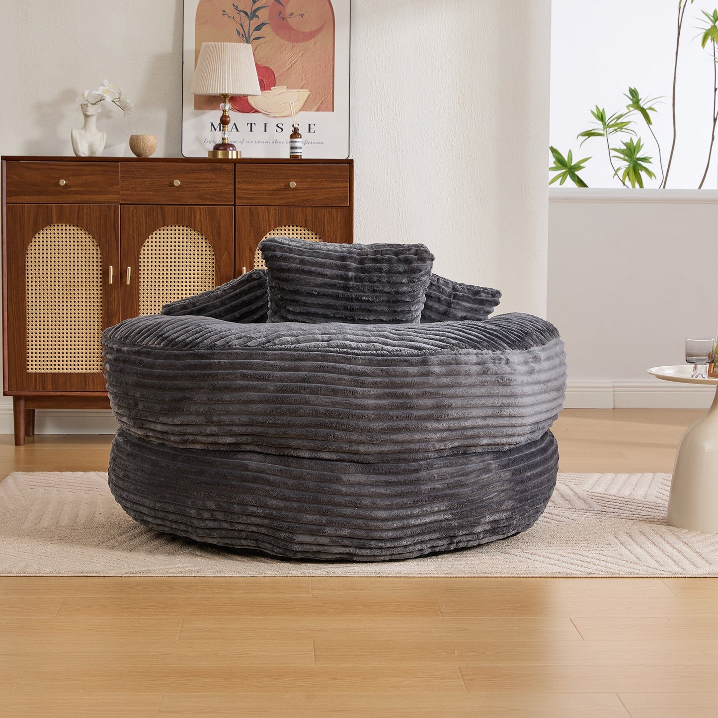 Single Bean Bag Chair with Pillows & Armrest