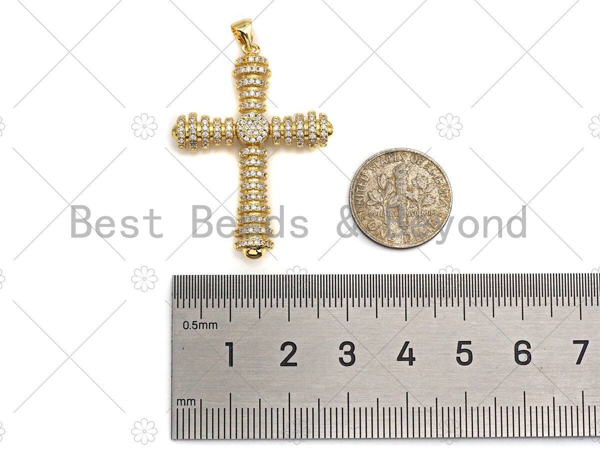 Large CZ Micro Pave Chunky Cross Shape Pendant Charms , Cross Necklace Charms, 28x39mm, Sku#LK143
