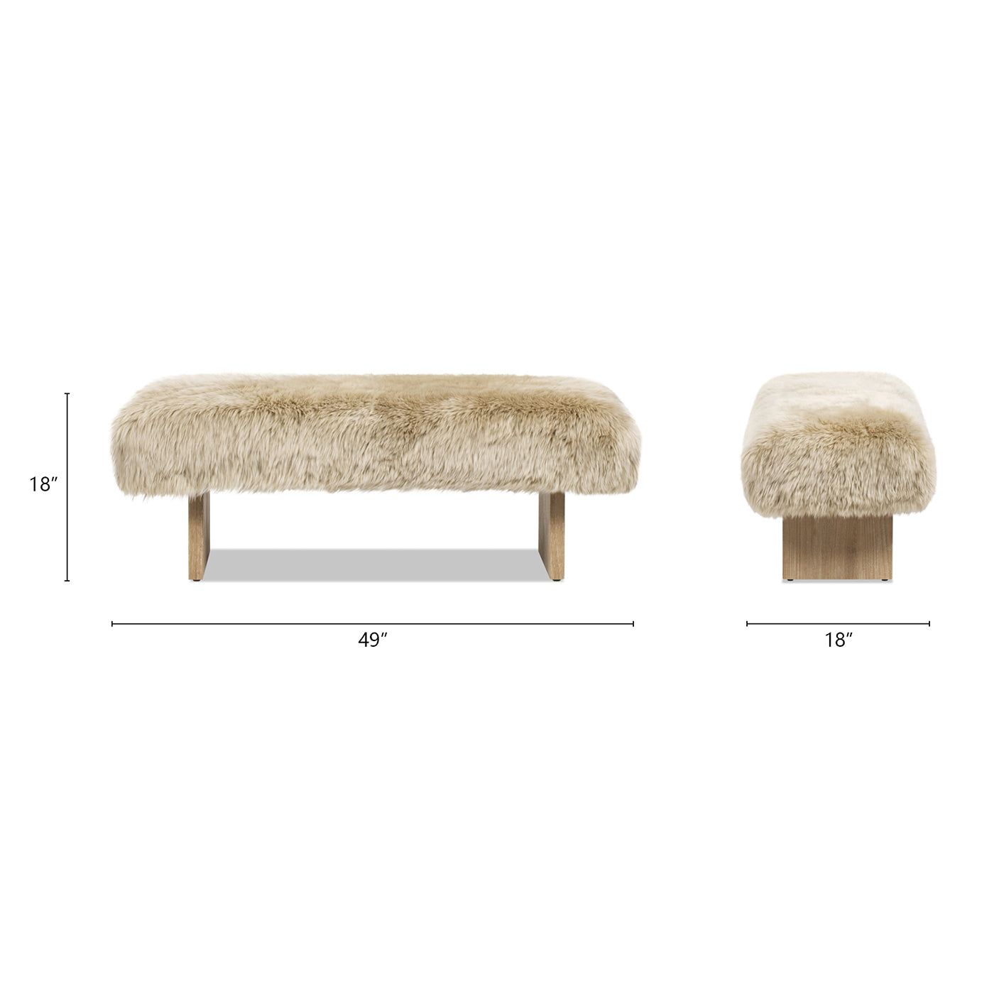 Leda 49" Sheepskin Fur Rectangular Accent Bench