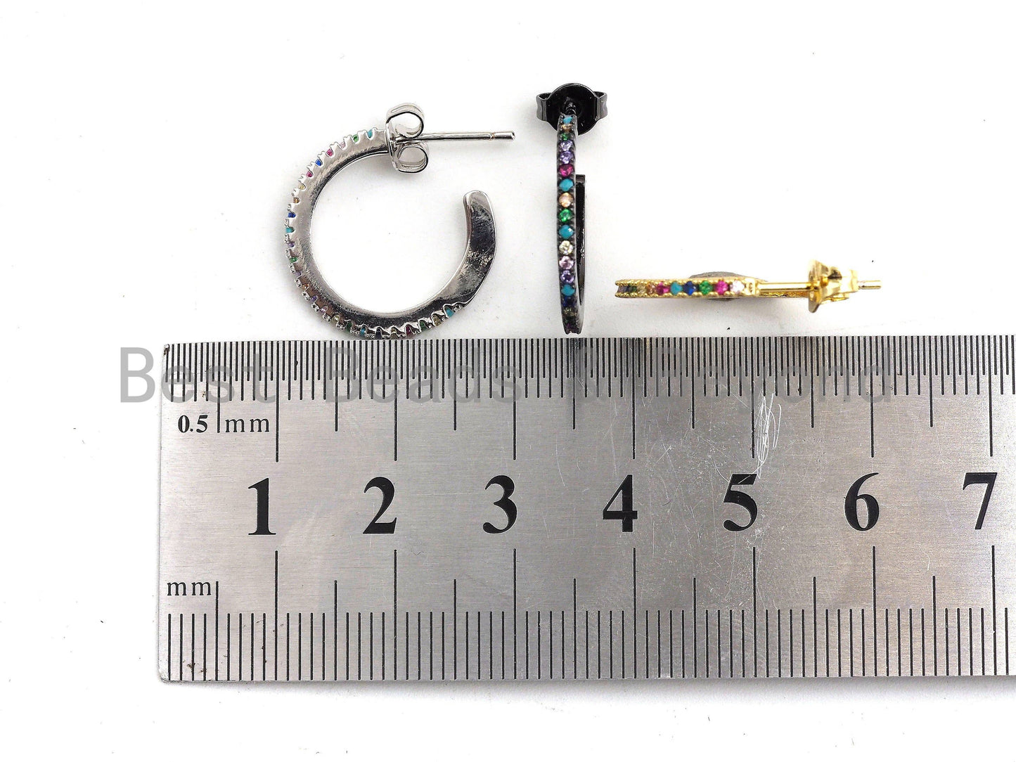 Rainbow CZ Higgie Hoop Earrings, Sku#J47