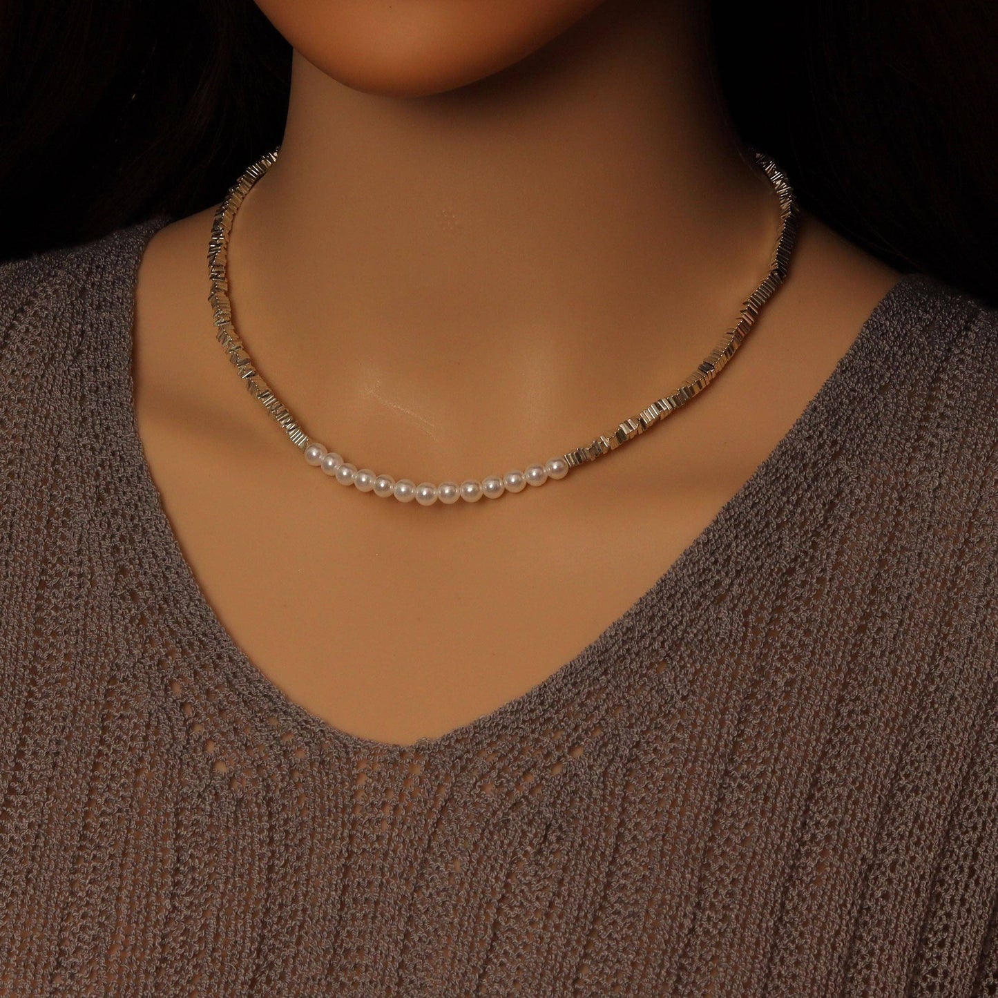 Silver Hematite Pearl Center Necklace Bracelet, sku#EF560