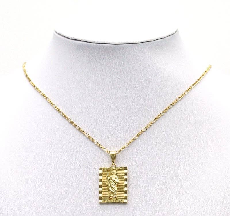 Gold CZ Pharaoh Rectangle Dog Tag Charm, Sku#LK710