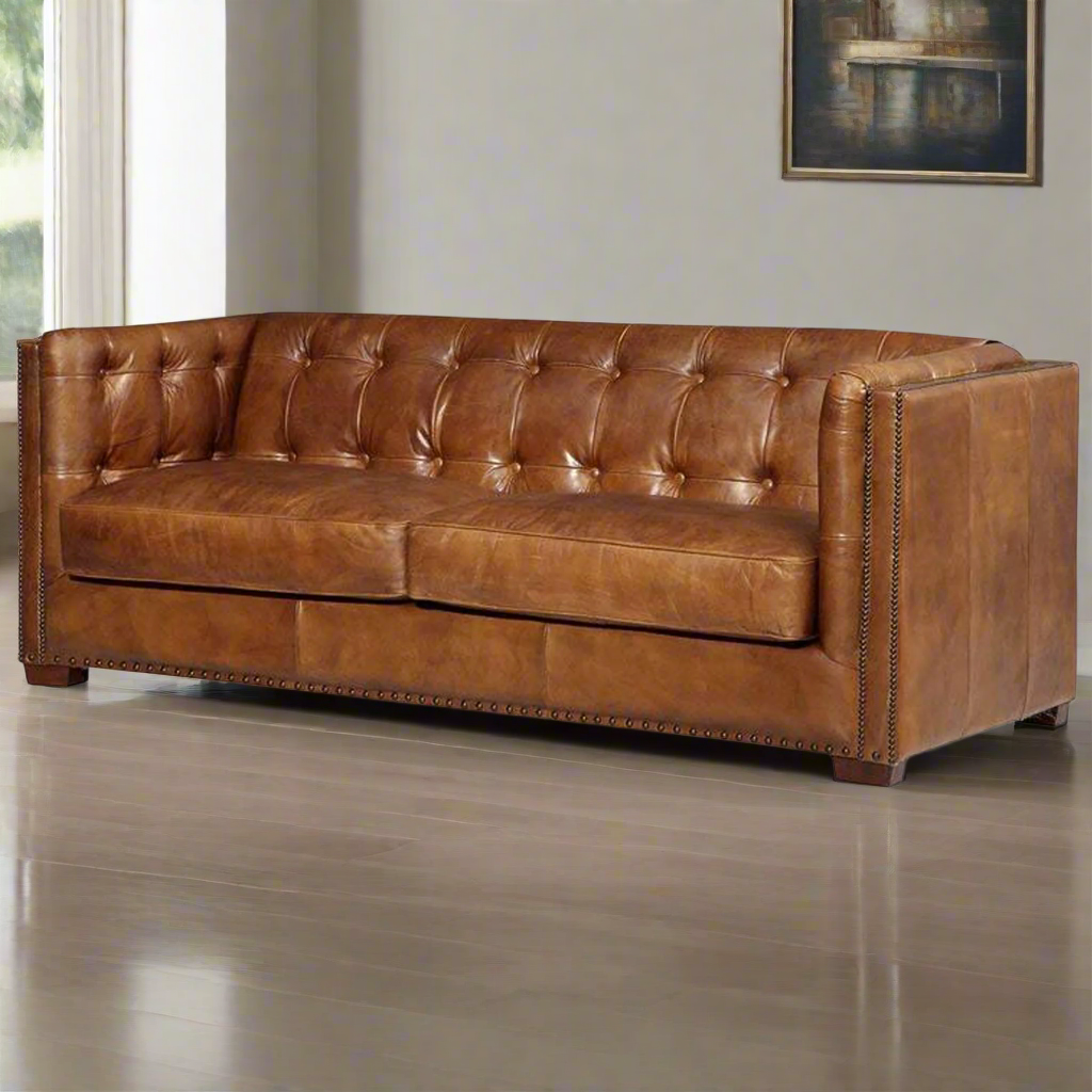 Tuxedo Leather Sofa - Light Brown