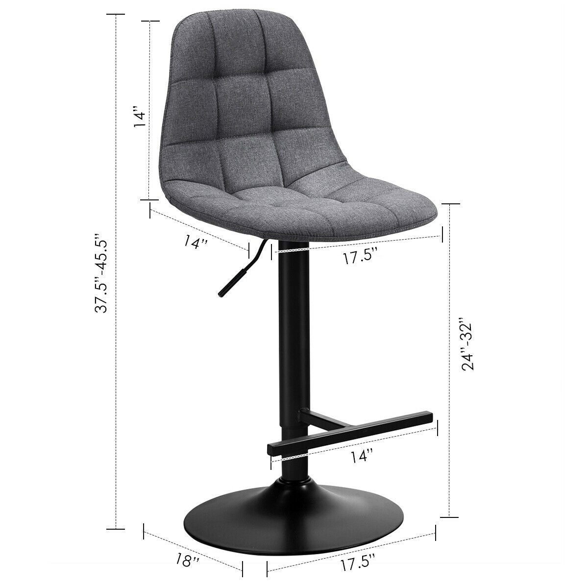 2 Pieces Adjustable Bar Stools Swivel Counter Height Linen Chairs-Brown